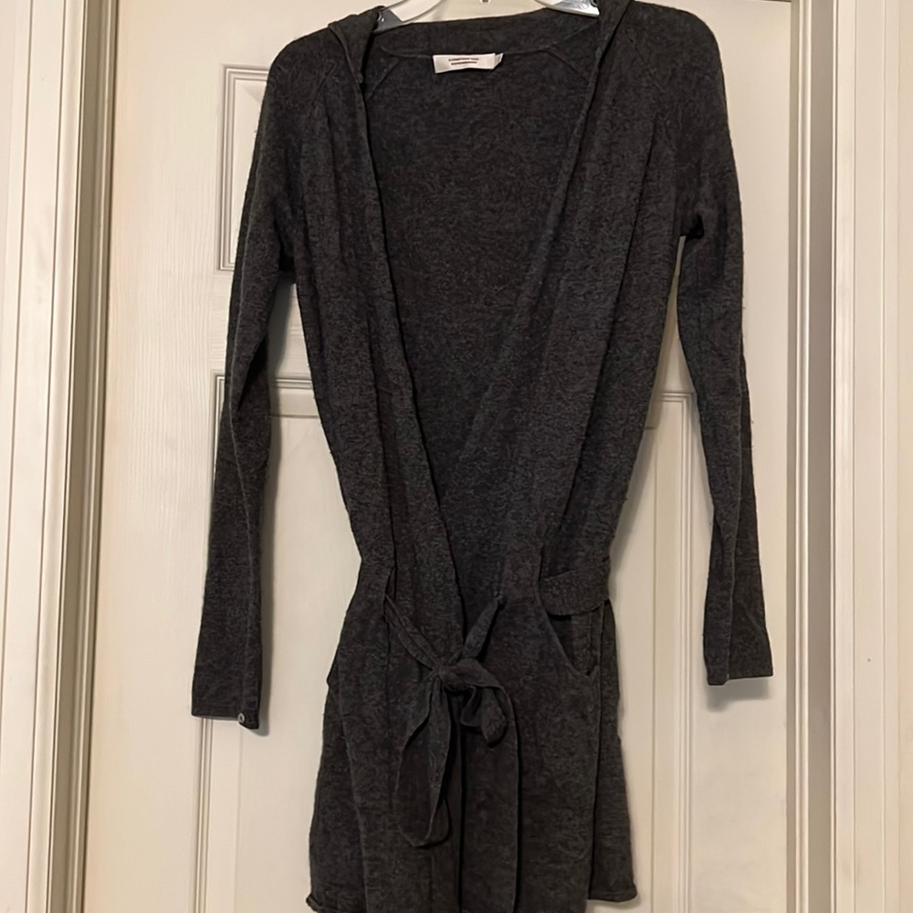 Wool/ Cashmere long tie in front sweater